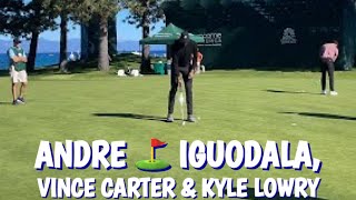 Andre Iguodala Vince Carter amp Kyle Lowry golfing live putting green tee off 10th ACChampionship [upl. by Gnav321]