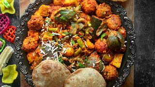 How to make Kathiyawadi UNDHIYU  Classic Gujarati stuffed vegetable recipe [upl. by Savdeep813]