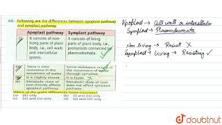 Following are the differences between apoplast pathway and symplast pathway  11  TRANSPORT IN [upl. by Orsa]