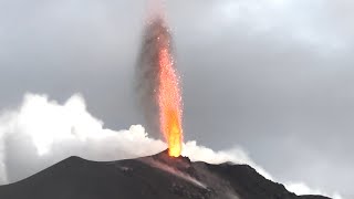 Massive Lava Fountain Stromboli Volcano Stromboli Aeolian Islands Italy [upl. by Aigil235]