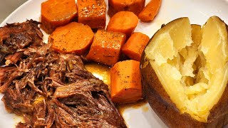 Easy Slow Cooker Pot Roast Whole Potatoes and Carrots Side Dishes Set it and forget it [upl. by Ahsikel]