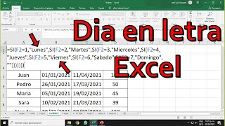 Excel Formula para colocar días en letra MARTES por ejemplo [upl. by Drusi505]