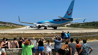 Spectacular Takeoff and Landing at Skiathos Airport Greece [upl. by Adnaugal]