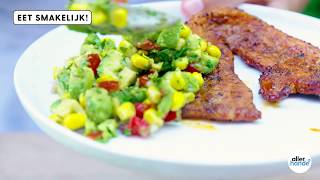 Wat eten we vandaag Krokante cajunspeklapjes van de BBQ met maisavocadosalsa  Allerhande [upl. by Marris]