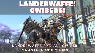 FFXIV  Shadowbringers Mount Showcase All the Gwiber Mounts plus the Landerwaffe Mount [upl. by Simdars]