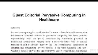 Guest Editorial Pervasive Computing in Healthcare [upl. by Atnaloj497]