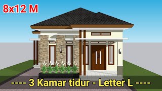 Rumah Minimalis Leter L  8x12 Meter  3 kamar tidur  Musholah [upl. by Weinrich68]