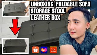 Unboxing Foldable SOFA Storage Stool Leather BOX chair  Buy on Shopee Lazada [upl. by Hungarian448]