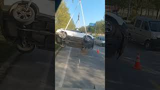 Crane operator flips accident vehicle without damage pottery nymodel ceramic [upl. by Moskow611]