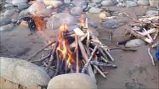 Cooking on a Driftwood Fire at Newgale Beach  a4adventure [upl. by Quincy]