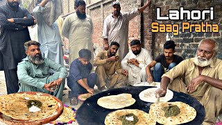 Desi Saag Paratha in Lahore  Lahore Cheapest Saag Paratha Street Food Nashta  Saag Aloo Paratha [upl. by Anitsahs]