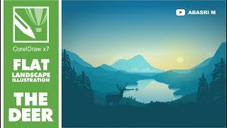 Draw Flat Landscape Illustration  The Deer  CorelDraw x7 [upl. by Oniotna]