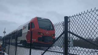 OTrain Line 2 Stadler FLIRT C16 passes over the VIA track towards Carleton [upl. by Anitnauq]