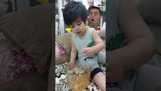 using chopsticks for the first time how to eat with chopsticks baby eating food funny chopsticks [upl. by Giule]