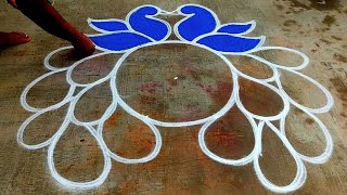 2024 New year rangoli designs🌹Peacock rangoli designs🌹margazhi color kolam easy🌹Super colour rangoli [upl. by Schuman]