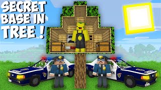 Why am I HIDING FROM THE POLICE INSIDE A TREE in Minecraft  SECRET BASE IN TREE [upl. by Tshombe513]