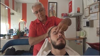 OLD SCHOOL TURKISH BARBER MASSAGE•HAIR TRIMMING•THREADING  UNINTENTIONAL ASMR [upl. by Chariot]