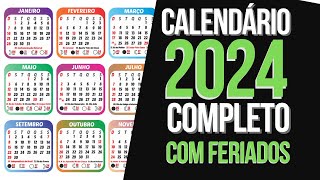 CALENDÁRIO 2024 COMPLETO COM FERIADOS NACIONAIS E LUAS DE 2024 [upl. by Mairhpe]