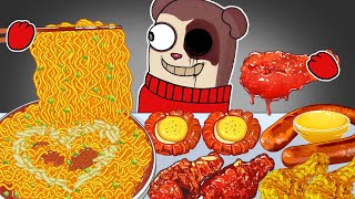 Friday Night Funkin  Twiddlefinger Eating Fried Chicken Fire Noodles  ASMR  Mukbang Animation [upl. by Gerdeen]