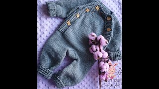 Salopeta tricotata cu nasturi  tutorial video pas cu pas 03luni36 luni Knitted overall🐰❤💜 [upl. by Frisse10]