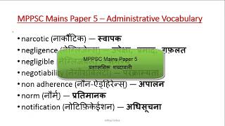 Prashashnik Shabdavali MPPSC Mains Paper 5  8 [upl. by Ellissa]