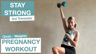 12Minute Stay Strong Pregnancy Workout  Prenatal Exercises with Light Weights for Third Trimester [upl. by Ynaffit]