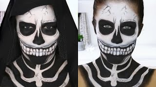 Easy Halloween Makeup  Haunted SkeletonSkull  NIKKIA JOY [upl. by Ramona]