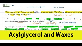 Lipids  Acylglycerol and Waxes  Simple lipids  Biological molecules [upl. by Ahsieki167]