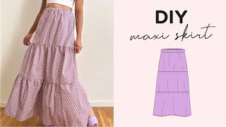 DIY Maxi Skirt  Sewing Pattern  Easy Elastic Gathered Tiered Skirt ✨ [upl. by Aisayn]