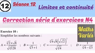 Limites et continuité séance 12 Série dexercices N4 2 Bac sciences [upl. by Lumbye]