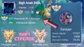 ТОП 1 МИР БРОУДИ ПОКАЗЫВАЕТ ФАНТАСТИЧЕСКУЮ ИГРУ  MOBILE LEGENDS [upl. by Elimay]