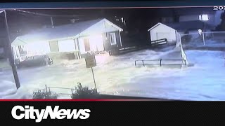 StLinLaurentides flooding captured on surveillance video [upl. by Kciredes645]