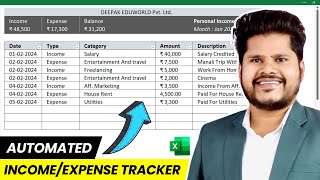 Very Simple amp Automated IncomeExpense Tracker in Excel  Manage Your Finances Effortlessly [upl. by Kallista]