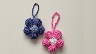 Crochet  Flower KeyringKeychain  Tunisian Crochet [upl. by Lissa224]