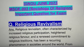 IGNOU JUNE 2023💯MSOE003 Important Exam Question🤩✅Religious Revivalism mso upsc sociology easy [upl. by Esertap]