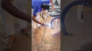 Technique of moving the Kyaari by using a tiller in the field welding work [upl. by Dazraf]