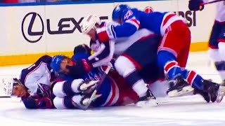 Vincent Trocheck Open Ice Hit on Johnny Gaudreau HUGE FIGHT FULL CLIP Rangers vs Blue Jackets [upl. by Drawde707]