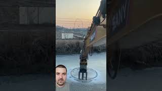 Amazing excavator cutting freezing ice on lake [upl. by Esilenna]