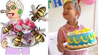 Diana and Dad Birthday Surprise and cakes  Drawing meme funny video Diana and Roma friend [upl. by Latty]