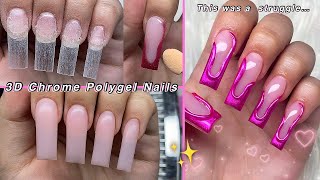 3D CHROME POLYGEL NAILS✨ 3D CHROME NAIL ART amp ABSTRACT NAIL DESIGN  Nail Tutorial [upl. by Verdie]