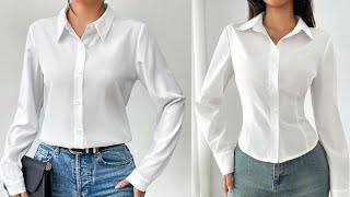 Ladies White Shirt Cutting and Stitching  M Size Cutting and Stitching Step by Step in Hindi [upl. by Argile]