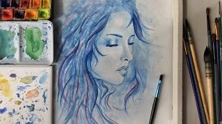 PEINTURE  SPEED PAINTING  LA FILLE DE LEAU  AQUARELLE 🎨 SABCREATIONS [upl. by Bealle]