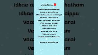 Snehidhanae Snehidhanae Song Lyrics  Snehidhanae Snehidhanae Video Song  A R Rahman Tamil Hit Song [upl. by Aenej236]