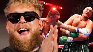 Jake Paul REACTS to Usyk DROPPING amp BEATING Tyson Fury by Split Decision to become UNDISPUTED [upl. by Mariken426]