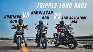 2024 Royal Enfield Himalayan 450 Vs Bajaj Dominar 400 Vs Ktm Adevnture 390 Tripple Battle Drag Race [upl. by Elyrad738]