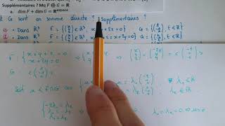 Savoir si ESPACES VECTORIELS en SOMME DIRECTE et SUPPLÉMENTAIRES 3  Méthode  Explication  Exemple [upl. by Asilanom290]