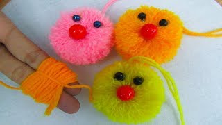 DIY Pom Pom Cat Very Easy Wool Trick Pom Pom Cat DIY Craft Crafts amp Embroidery [upl. by Idnem]