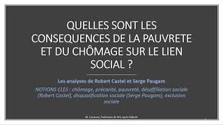 Quelles sont les conséquences de la pauvreté et du chômage sur le lien social  Partie 1 [upl. by Ynatsed]