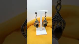 Real black jet and marcasite large drop earrings [upl. by Rubina]