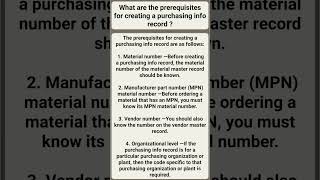 Prerequisite of Purchase Info Record  SAP MM [upl. by Adnilrem]